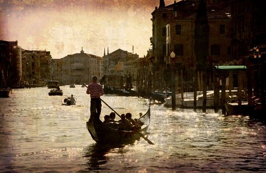 Artistic work of my own in retro style - Postcard from Italy. - Grand Canal in evening light - Venice