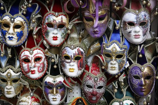 Beautiful carnival masks - Venice, Italy displayed on black.