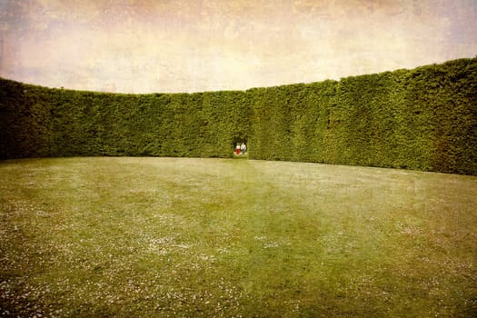 Artistic work of my own in retro style - Postcard from Denmark. - High hedges and room.