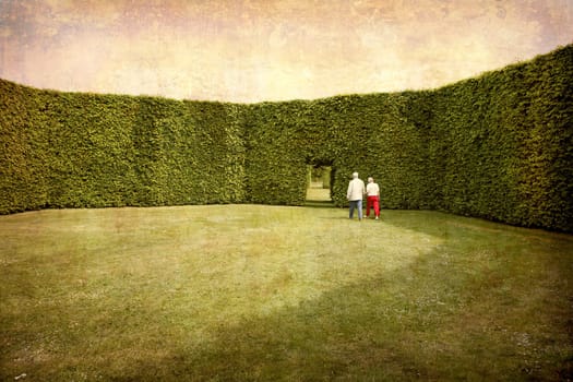 Artistic work of my own in retro style - Postcard from Denmark. - High hedges and room.