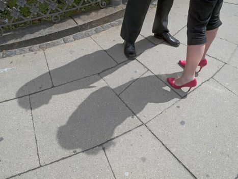 First date with red high heels.