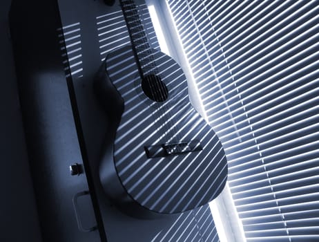 Guitar a sunny day inside the window. Duotone. Softfocus.