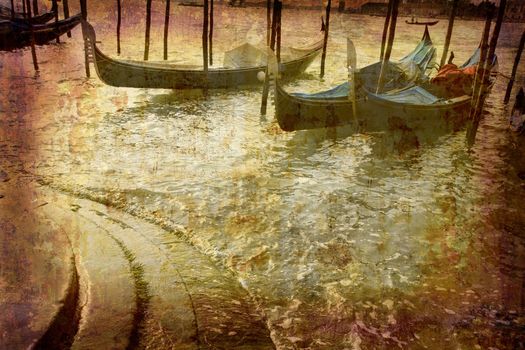 Artistic work of my own in retro style - Postcard from Italy. - Gondolas - Venice.