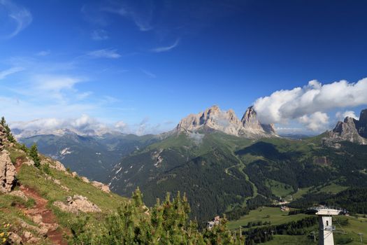 summer view of Italian Dolimites with Sassolungo mountain