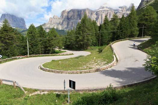 road from Canazei to Pordoi pass, Trentino, Italy