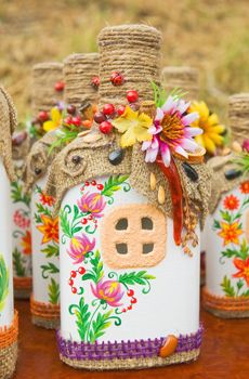 decorative pottery bottle of vodka in the Ukrainian style