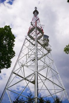 Communication tower with tv and radio antenna 