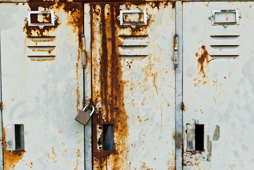 Old rusty metal lockers background
