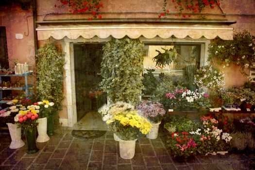 Artistic work of my own in retro style - Postcard from Italy. - Florist - Veneto.