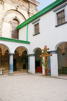 inside a church courtyard in Lviv. Ukraine