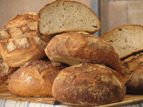 Fresh French bread seen on a French market place.