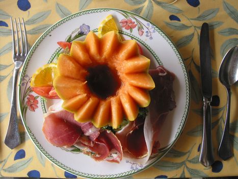 French lunch plate with melon.