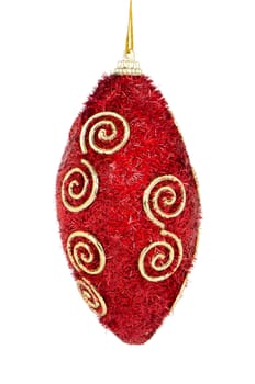 Red Christmas hanging decoration isolated on white background.