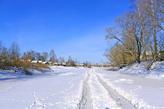 winter road on river ice