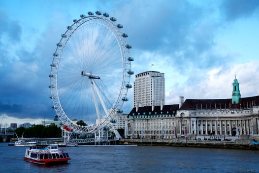 London Eye view over the Thames River in London. Famous landmark