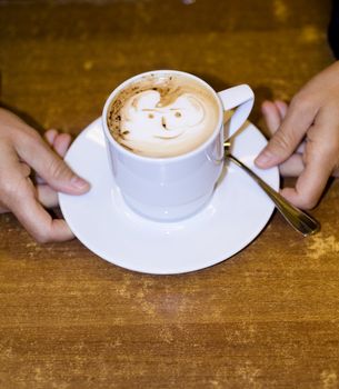 a classic morning cappucino for breakfast served at the bar
