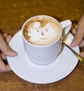 a classic morning cappucino for breakfast served at the bar