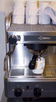 a classic morning cappucino for breakfast served at the bar
