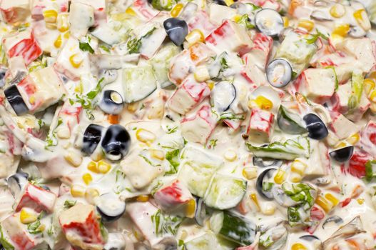 mixed salad with white dressing. suitable for background