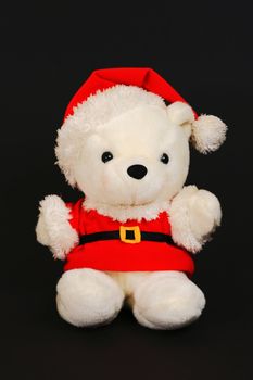 santa teddy bear on a black background
