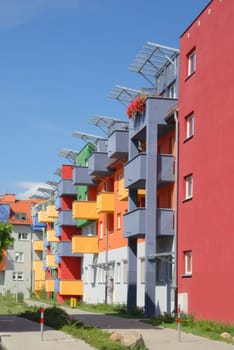 Residential buildings in Wroclaw Poland. The colorful building.