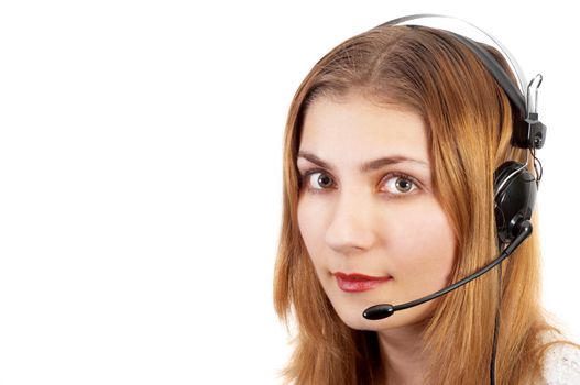 cute techsupport girl on the phone using headset