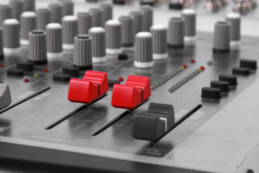 18-channel audio mixing console close-up