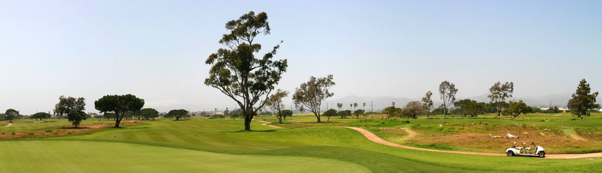 Panoramic shot of a golf fairway near Ventura