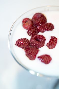 close up of a raspberry dessert served on martini glass