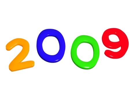 3d colour figures like ciphers makes 2009 over white background