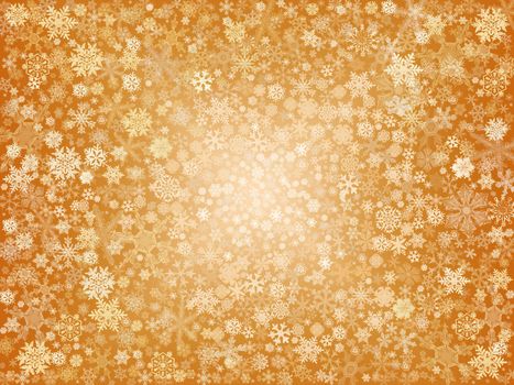 golden snowflakes over gold background with feather center
