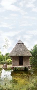 aincent hut in a marsh in the midlands of ireland with copy space