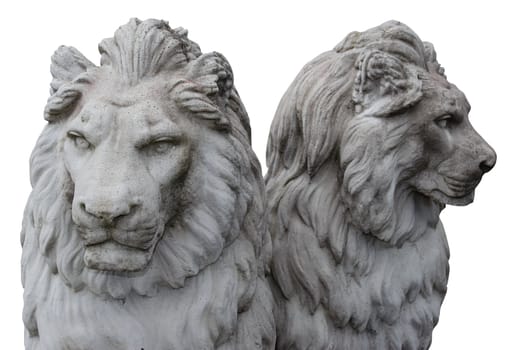 two lions sculptures depicting two heads are better than one (with clipping path)