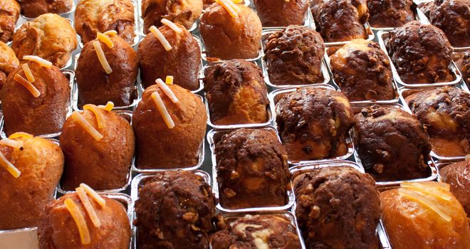 Delicious french cakes with chocolat, orange, cereals