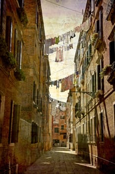Artistic work of my own in retro style - Postcard from Italy. - Clotheslines Arsenale - Venice.