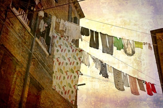 Artistic work of my own in retro style - Postcard from Italy. - Clotheslinesl - Venice.