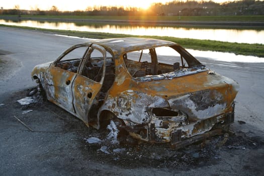 Burnt-out car after car theft.