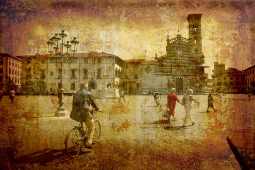 Artistic work of my own in retro style - Postcard from Italy. The Cathedral - Prado - Tuscany