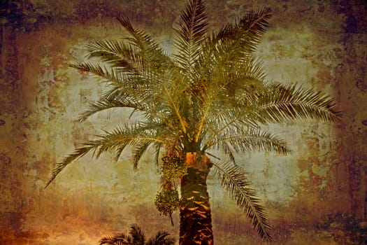 Artistic work of my own in retro style - Postcard from Italy. Date palm - Tuscany.