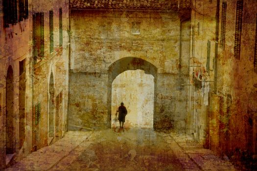 More of my photos worked together to reflect age. Postcard from Italy. Town gate - Sarteano - Tuscany.
