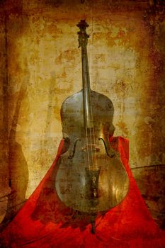 Artistic work of my own in retro style - Postcard from Italy. - Double bass built in Brecia about 1650.