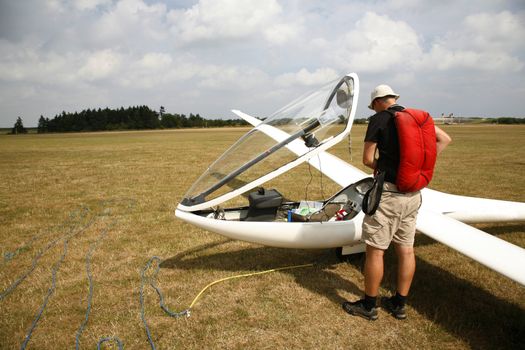 Glider pilot just before taking off. Arnborg, Denmark.