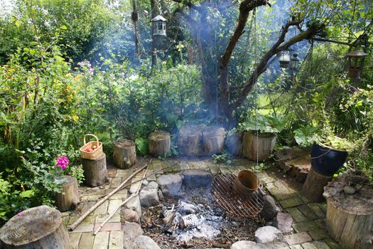 Fireplace in old village garden - Denmark