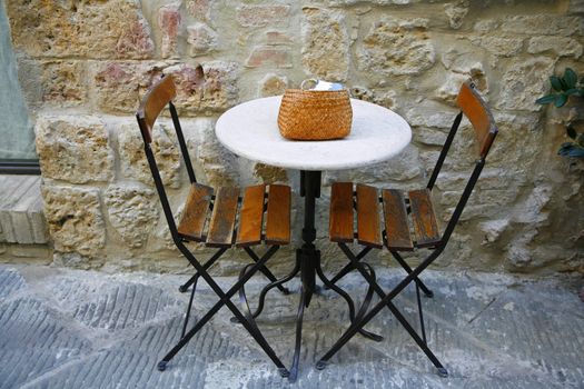 Table for two at little Italian cafe.