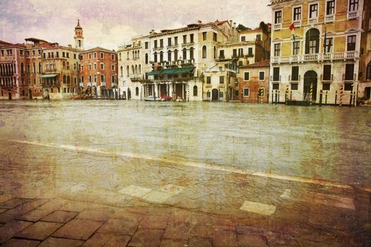 Artistic work of my own in retro style - Postcard from Italy. - High water Grand Canal - Venice.