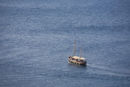 Old sailing boat at the Adriatic Sea outside Dubrovnik - Croatia. Space for text.