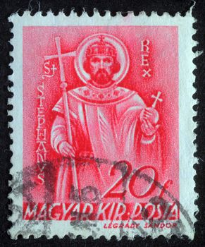 HUNGARY - CIRCA 1938: Stamp printed in Hungary shows Saint Stephen I of Hungary
