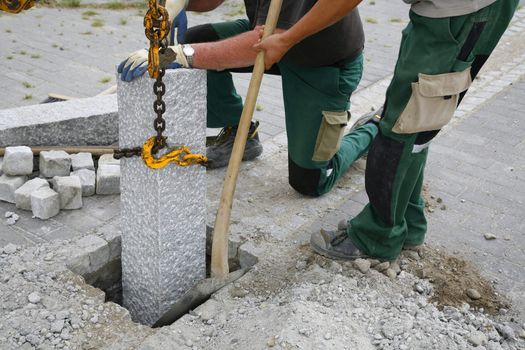 Pavers on job.