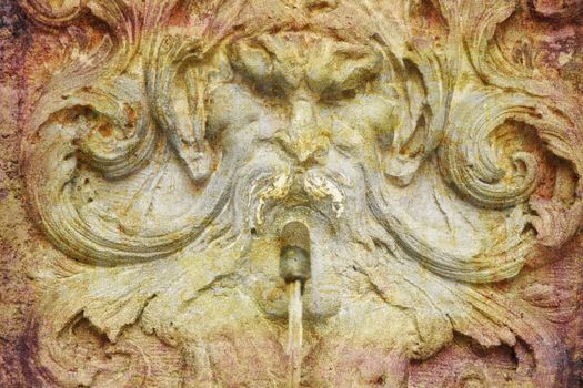 Artistic work of my own in retro style - Postcard from Italy. - Detail from water fountain Spoleto, Umbria, Italy