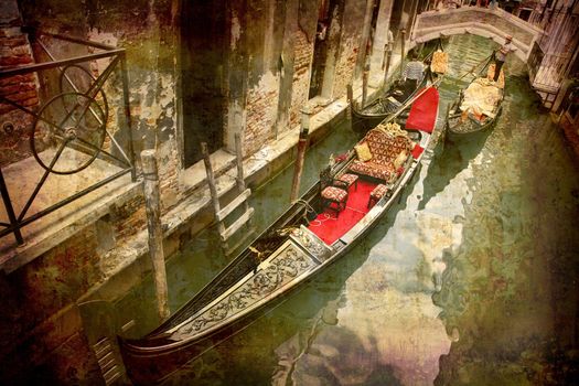 Artistic work of my own in retro style - Postcard from Italy. - Gondolas - Venice.